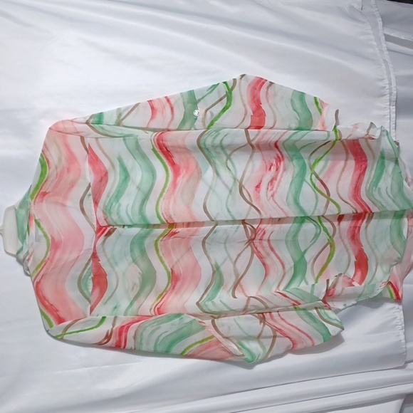 Erin London Sz M Button Up Blouse/cover-up, sheer, oversized, white green red - Picture 7 of 7